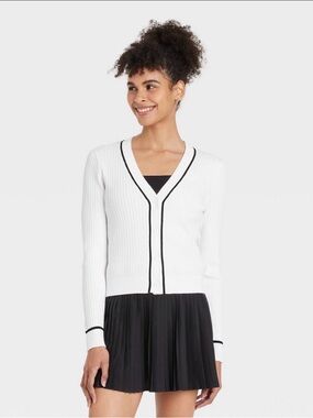 Women’s Ribbed Cardigan Sweater L White All In Motion™ V-Neck Long Sleeve NWT